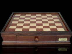 L2244BOX - 40cm Walnut Chess Board With Two Drawers BOARD ONLY